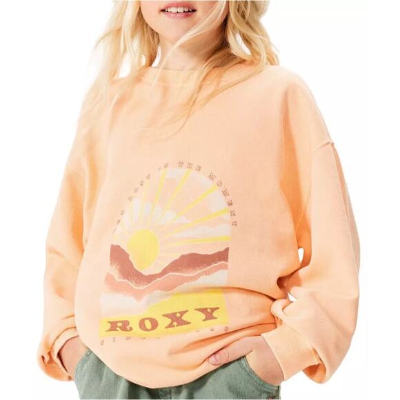 Roxy Girls Peach Parfait Lineup Crewneck Terry Sweatshirt Size XL - Picture 1 of 6